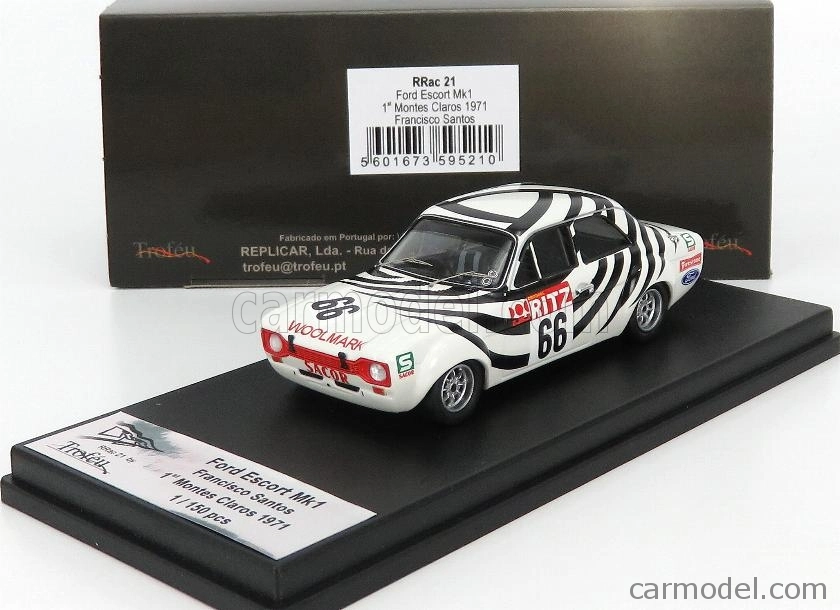 Trofeu Ford england Escort Mki N 66 Winner Montes Claros 1971 Francisco Santos 1:43 Bílá Černá