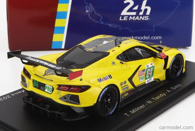 Spark-model Chevrolet Corvette C8.r 5.5l V8 Team Corvette Racing N 64 24h Le Mans 2022 T.milner - N.tandy - A.sims 1:43 Yellow