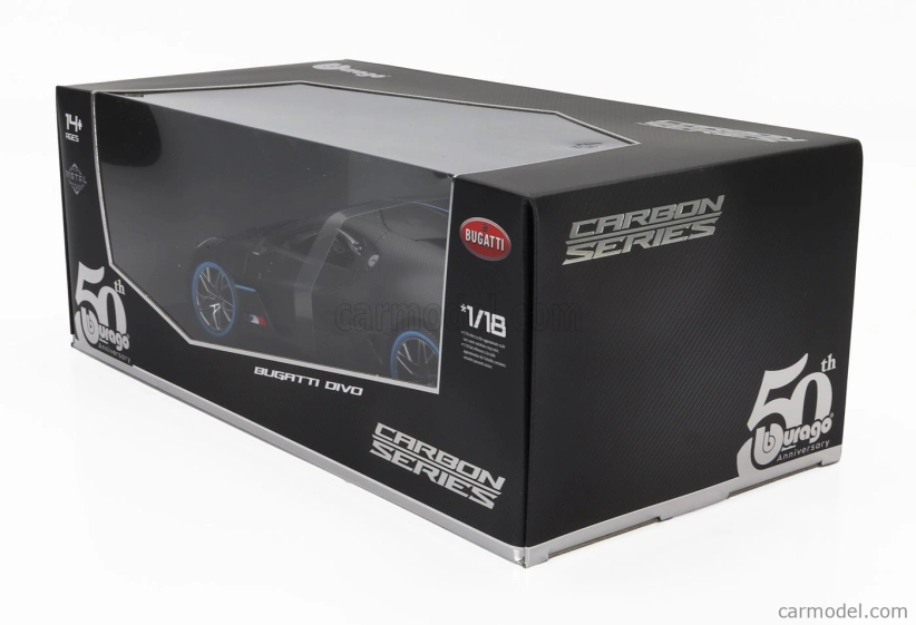 Bburago Bugatti Divo 2018 - 50th Anniversary Bburago 1:18 Matně Černá Uhlíková Vlákna