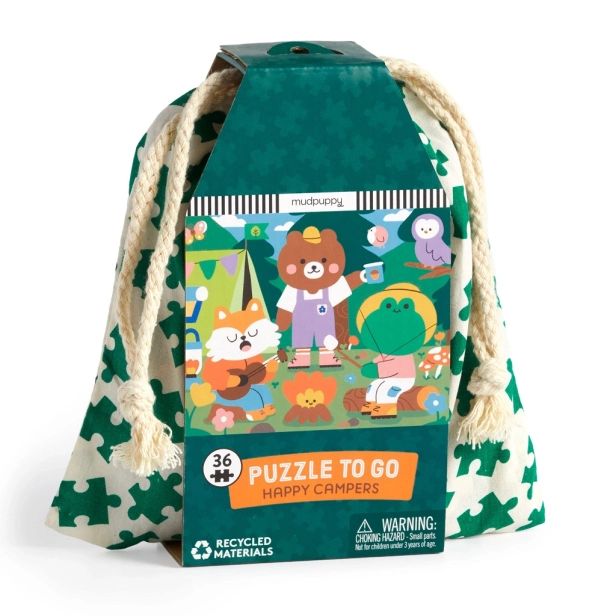 Mudpuppy Puzzle Veselí táborníci v látkovom vrecku 36 dielikov