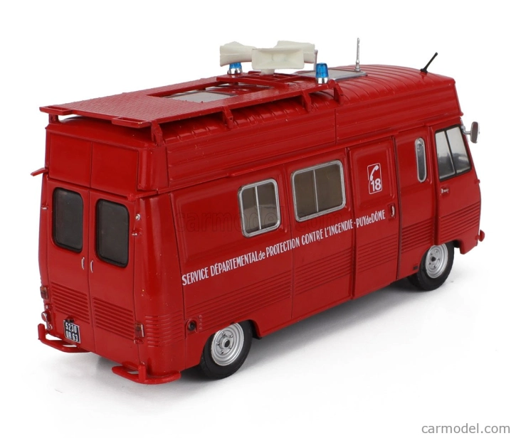 Edicola Peugeot J7 Van Fire Engine Service Departemental De Protection Contre L'incendie Puy De Dome 1969 1:43 Red