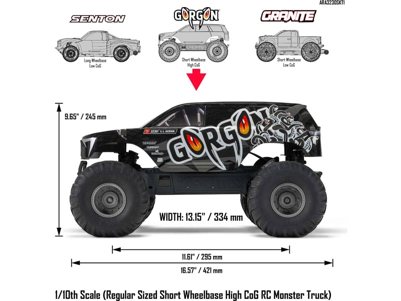 RC auto Arrma Gorgon 1:10 Kit Smart RTA, čirá