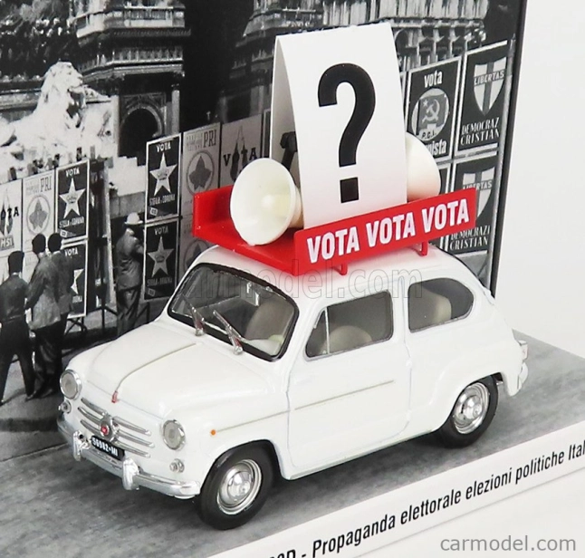 Brumm prom Fiat 600d 1963 - Propaganda Elettorale Elezioni Italia Vota - Vota - Vota 1:43 Bílá