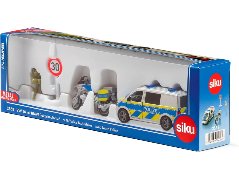 SIKU Super – Volkswagen T6 policajná dodávka s motorkou 1:50
