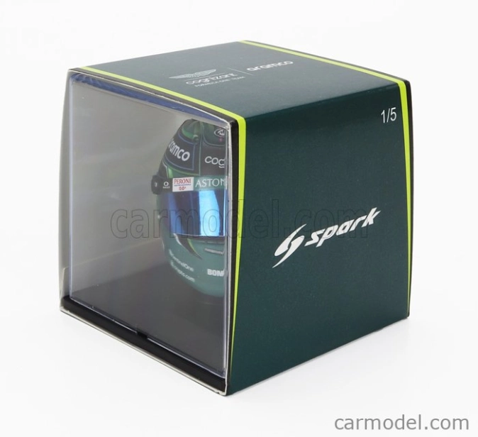 Spark-model Bell helmet F1 Casco Helmet Aston Martin Amr23 Team Aramco Cognizant N 0 F1 Test 2023 Jessica Hawkins 1:5 Zelená