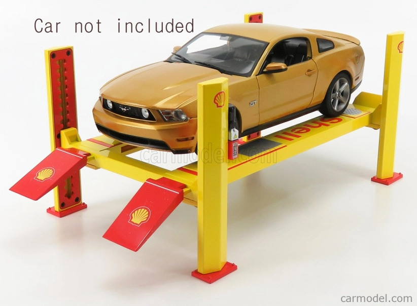 Greenlight Accessories Shell Garage Set Officina - Ponte Sollevatore Auto - Four Post Lift 1:18 Žlutá Červená