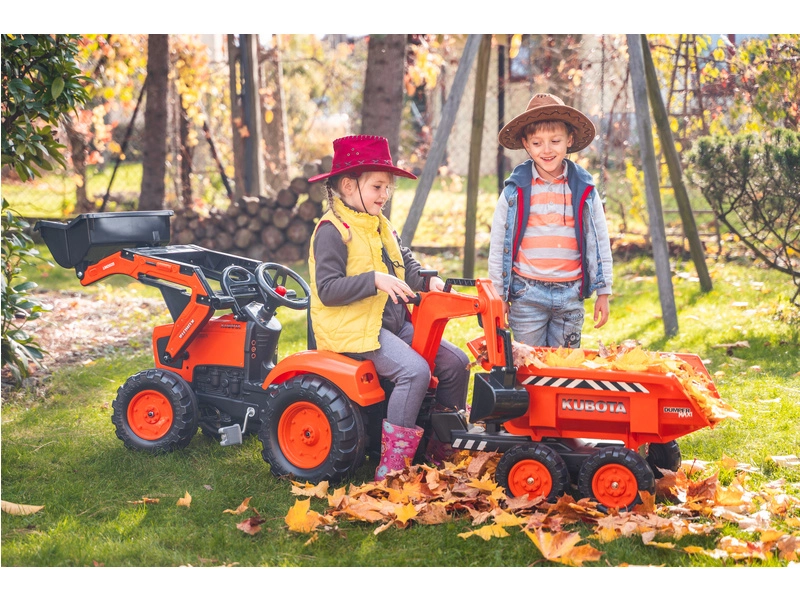 FALK – Šliapací traktor Kubota s nakladačom, rýpadlom a maxi vlečkou