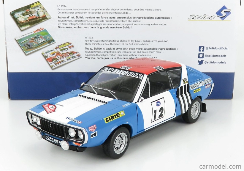 Solido Renault R17 Gordini N 12 Winner Rally Press On Regardless 1974 J.l.therier - C.delferrier 1:18 Modrá Bílá Červená