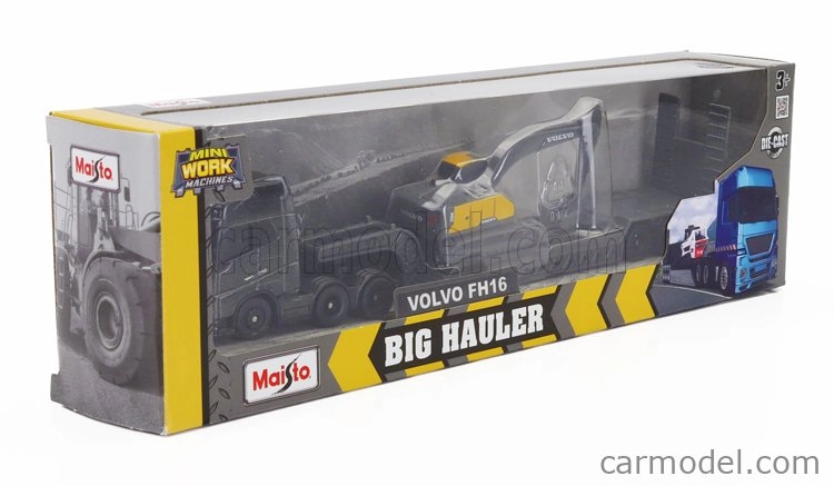 Maisto Volvo Fh16 Xl 750 Truck Pianale Trasporto Ec220e Escavatore Cingolato Excavator 1:64 čierna žltá