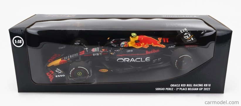 Minichamps Red bull F1  Rb18 Team Oracle Red Bull Racing N 11 2nd Belgium Gp 2022 Sergio Perez 1:18 Matná Modrá Žlutá Červená