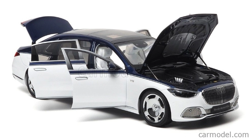 Takmer skutočný Mercedes benz triedy S S600 V12 Biturbo Maybach 2021 1:18 bielo modrý