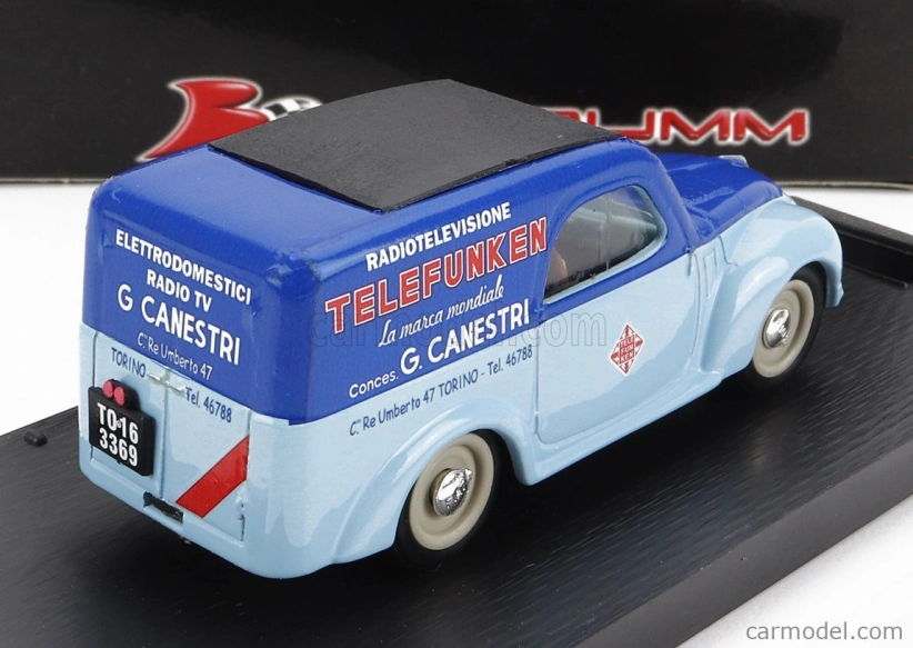 Brumm Fiat 500c Belvedere Telefunken Assistenza 1950 1:43 Světle Modrá Modrá