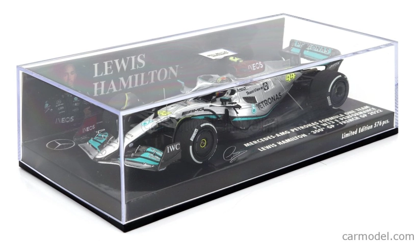 Minichamps Mercedes gp F1 W13e Team Mercedes-amg Petronas F1 N 44 (300th F1 Grand Prix) 2nd France Gp 2022 Lewis Hamilton 1:43 Stříbrná Zelená