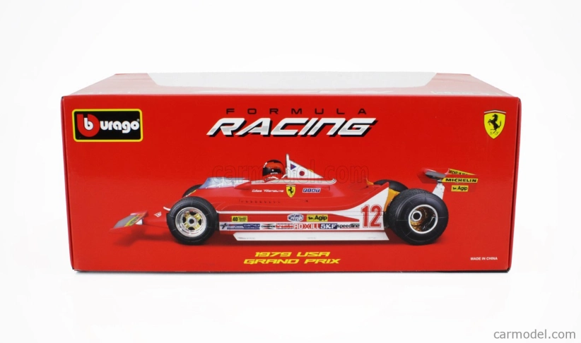 Bburago Ferrari F1  312t4 N 12 Winner Watkins Glen Gp Usa (with Pilot Figure And Rain Wheels) 1979 Gilles Villeneuve 1:18 Red