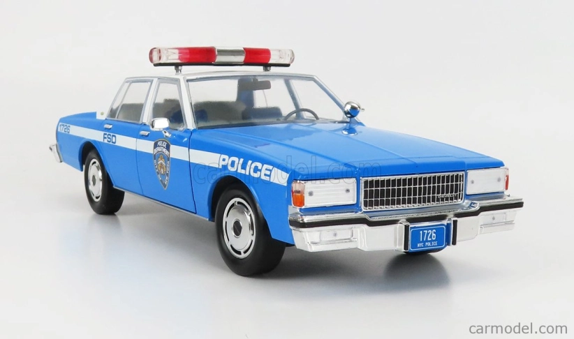 Greenlight Chevrolet Caprice Police New York City Departiment 1990 1:18 Svetlomodrá Biela