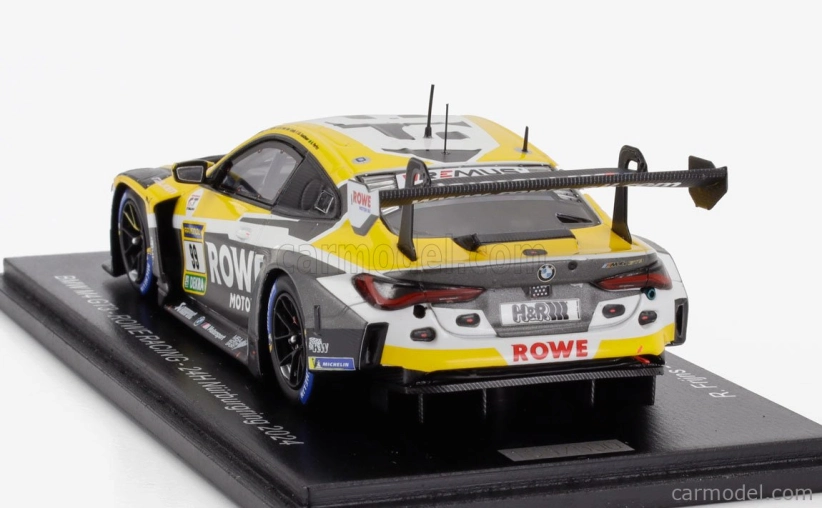 Spark-model BMW radu 4 M4 Gt3 Team Rowe Racing N 99 24h Nurburgring 2024 R.frijns - S.van Der Linde - D.vanthoor - A.farfus 1:43 Sivá Žltá Biela