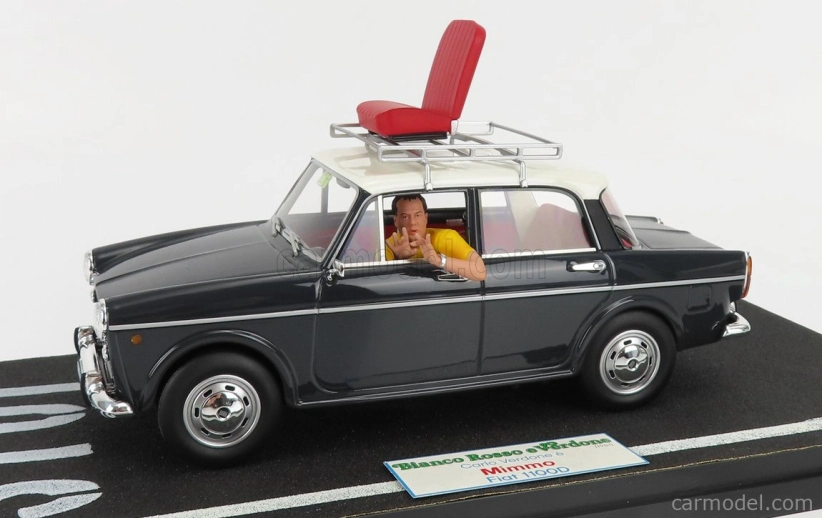 Clc-models Fiat 1100d s figúrkou Mimmo (carlo Verdone) 1981 Bianco Rosso E Verdone Movie 1:18 Grey