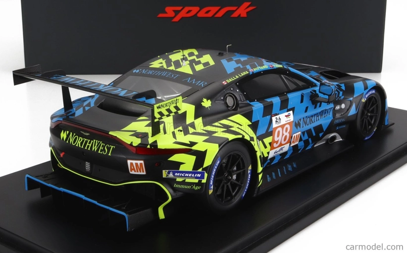 Spark-model Aston martin Vantage Amr 4.0l Turbo V8 Team Northwest Amr 3. Lmgte Am Trieda N 98 24h Le Mans 2022 P.dalla Lana - D.pittard - N.thiim - Con Vetrina - S vitrínou 1:18 Modrá Čierna Žltá