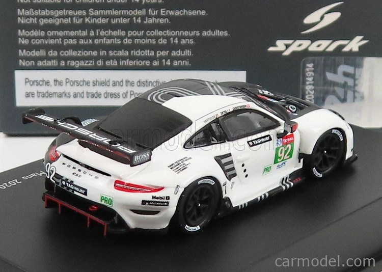 Spark-model Porsche 911 991-2 Rsr Team Porsche Gt N 92 24h Le Mans 2020 M.christensen - K.estre - L.vanthoor 1:87 Black