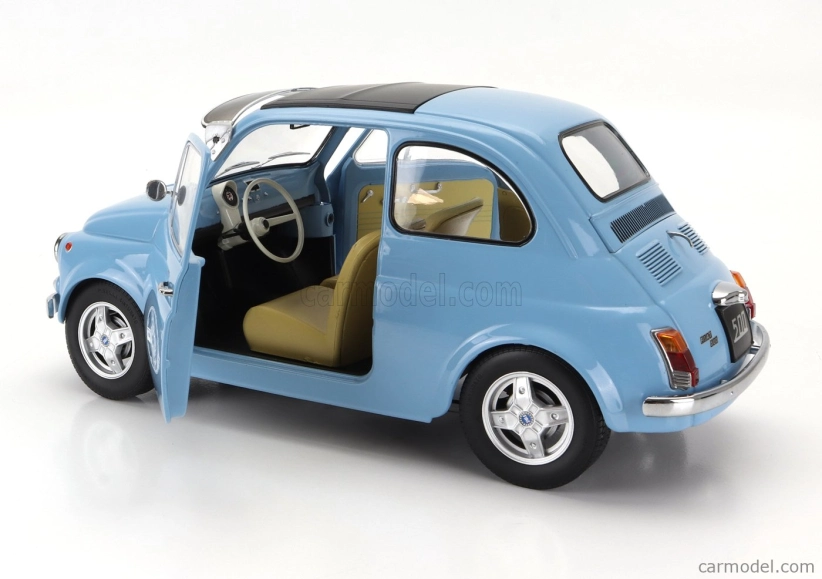 Fiat 500 F Custom s diskami Abarth 1968 v mierke 1:12 svetlo modrá