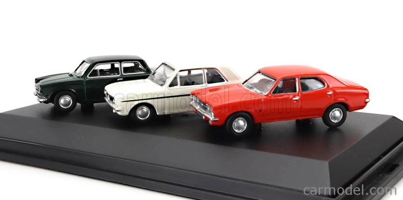 Oxford-models Ford england Set 3x Cortina Mki 1962 - Mkii 1967 - Mkiii 1973 1:76 Zelená Bílá Oranžová