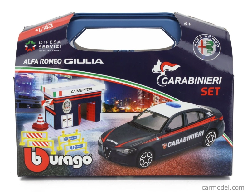 Bburago Accessories Diorama – Set Build Your City Police Station – Caserma Carabinieri – With Alfa Romeo Giulia 2016 1:43 svetlomodrá biela