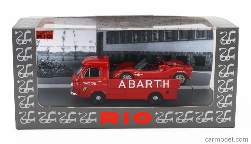 Rio-models Fiat 241 Assistenza Abarth Corse Car Transporter 1970 With Fiat Abarth 1000sp Spider 1:43 Red