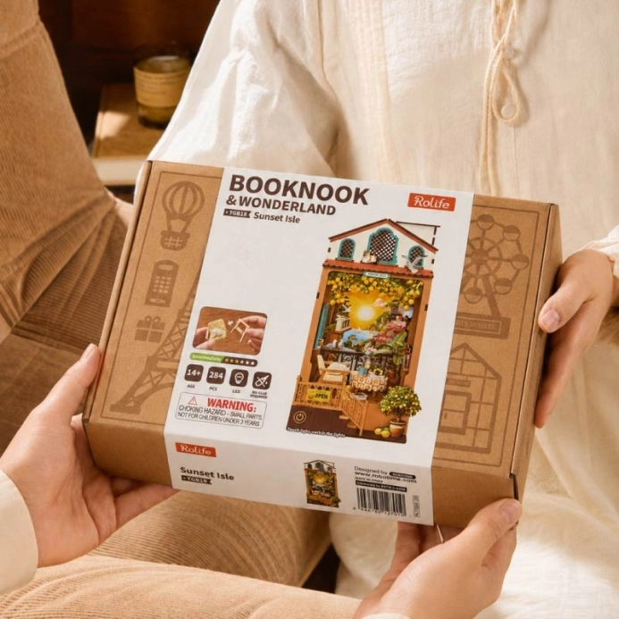 RoboTime 3D skladačka Zarážka na knihy Miniatúra domčeka Západ slnka na ostrove