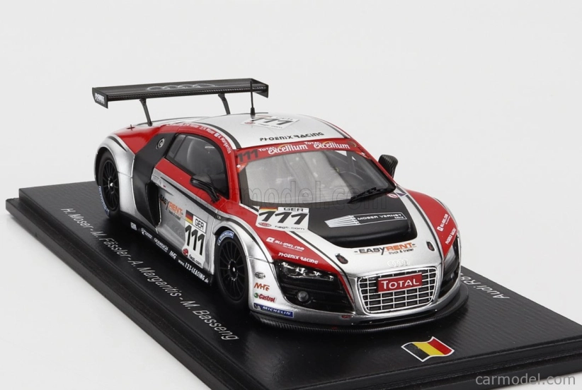 Spark-model Audi R8 Lms Team Phoenix Racing N 111 24h Spa 2009 Henri Moser - Marcel Fassler - Alex Margaritis - Marc Basseng 1:43 Silver Red