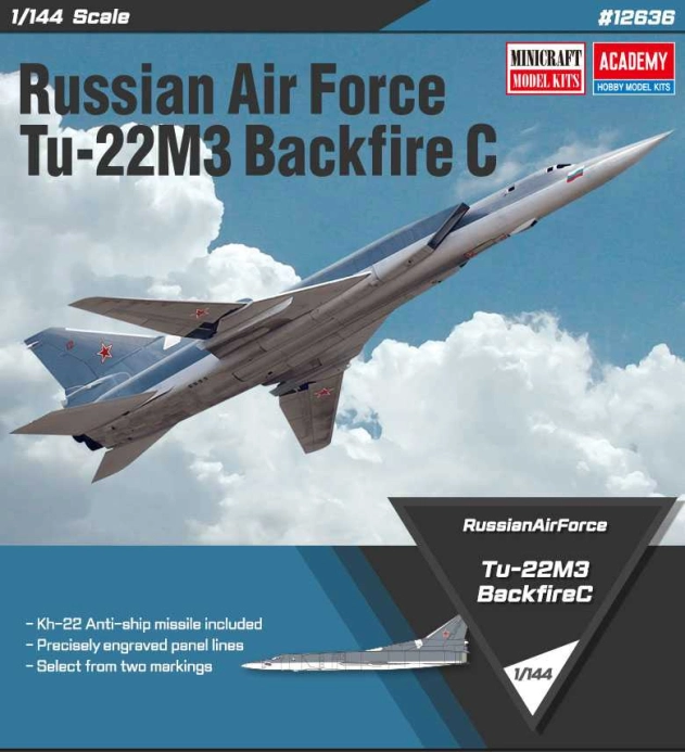 Model Kit lietadlo 12636 - Russian Air Force Tu-22M3 Backfire C (1:144)