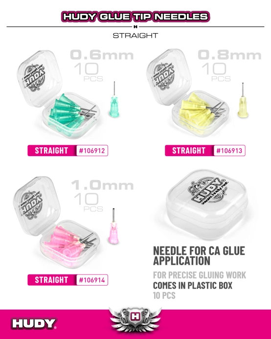 HUDY aplikační jehla pro CA lepidlo 0,6 mm – rovná (10 ks)