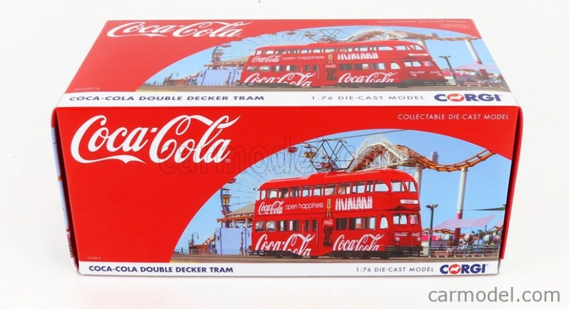 Corgi Blackpool Decker Double Tram Bus Coca-cola Open Happiness 1934 1:76 červená biela