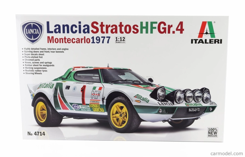 Italeri Lancia Stratos Hf Alitalia Gr.4 (nočná verzia) N 1 Winner Rally Montecarlo 1977 Sandro Munari - Silvio Maiga + Stratos Hf Street Version 1974 1:12 /