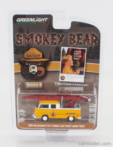 Greenlight Volkswagen Type 2 Pick-up Double Cab Ladder 1968 - Smokey Bear 1:64 žltá biela