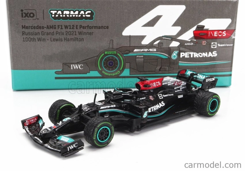 Tarmac Mercedes gp F1 W12 Mercedes M12 Eq Power+ Team Amg Petronas Motorsport Formula One N 44 Winner Sotchi Russian Gp 2021 Lewis Hamilton - 100th Victory F1 1:64 Černá Zelená