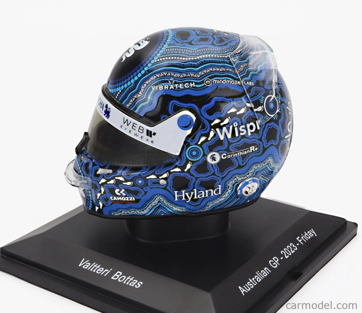 Spark-model Bell helmet F1 Casco Helmet Alfa Romeo C43 Team Stake N 77 Australian Gp 2023 Valtteri Bottas 1:5 2 Tóny Modré Černé