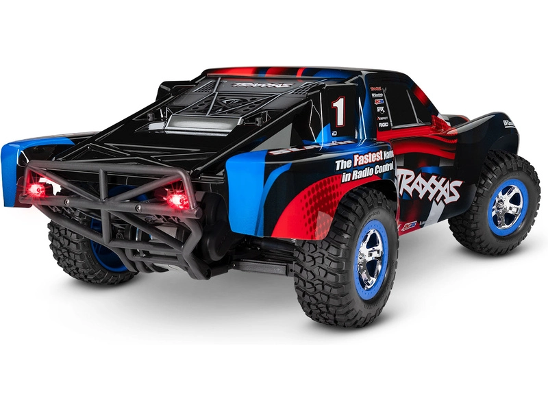 RC auto Traxxas Slash 1:10 RTR s LED osvětlením, červeno-modrá