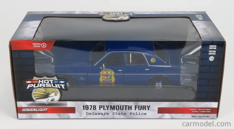 Greenlight Plymouth Fury Police Delaware 1978 1:24 Modrá