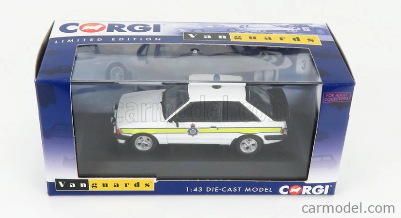 Vanguards Ford england Escort Mkiii Xr3i Police 1990 1:43 Bílá Žlutá