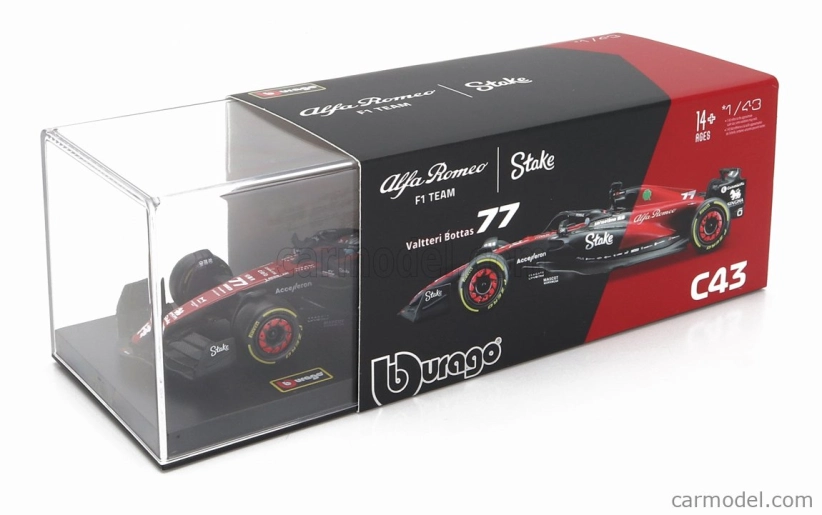 Bburago Alfa romeo F1 C43 Team Stake N 77 Season 2023 Valtteri Bottas 1:43, černá