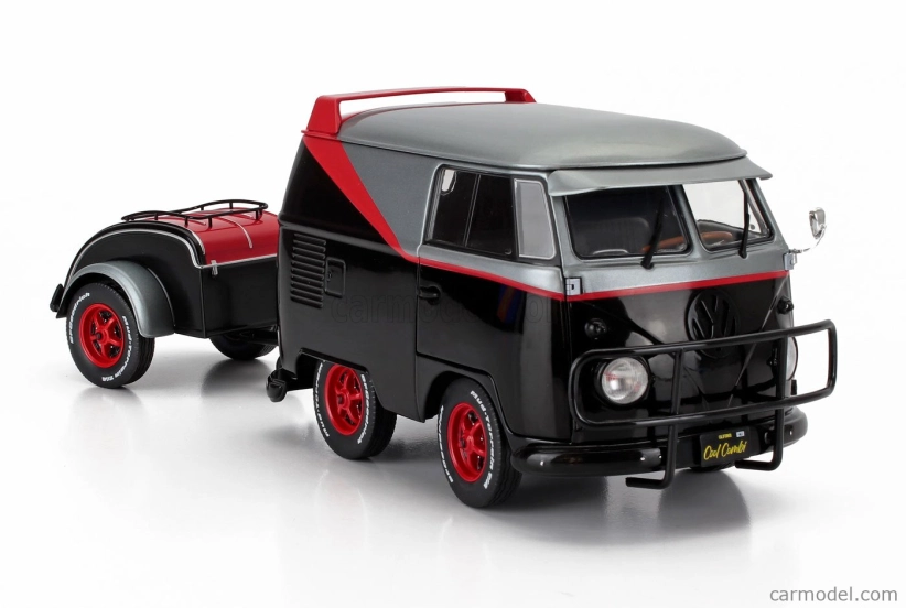 Solido Volkswagen T1 Van Kool Combi Sport With Trailer 1950 1:18 Černá Stříbrná Červená