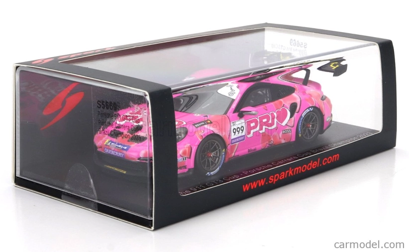 Spark-model Porsche 911 992 Gt3 Cup N 999 Porsche Carrera Cup Brazil Champion 2023 Nicolas Costa 1:43 Pink