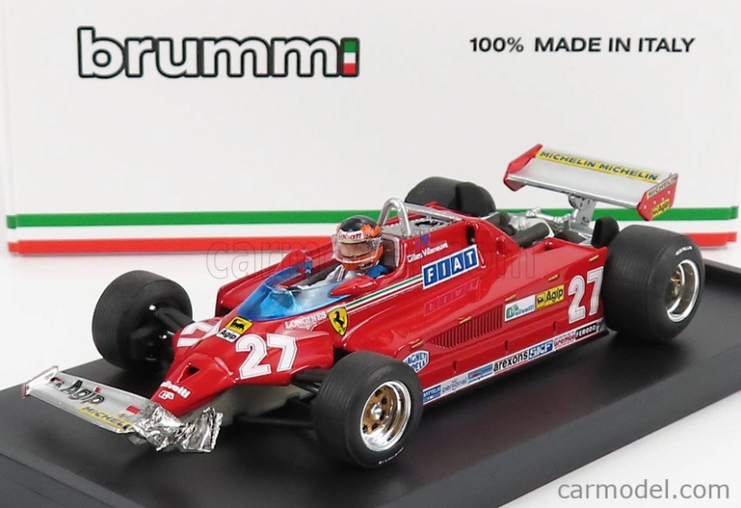 Brumm Ferrari F1 126ck Turbo N 27 Gp Kanada Montreal 1981 Alettone Danneggiato Dal Giro (kolo) 39 Al 54 Gilles Villeneuve - S figúrkou vodiča 1:43 Červená