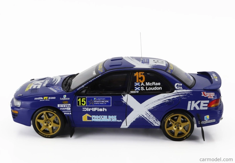 Sun-star Subaru Impreza 555 N 15 Rally Mythical Cars 2023 Alister Mcrae - Stuart Loudon Logiman 1:18 Modrá Bílá