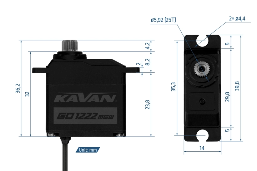 Digitálne mikroservo GO-1222MGW (0,085s/60°, 6 kg.cm)
