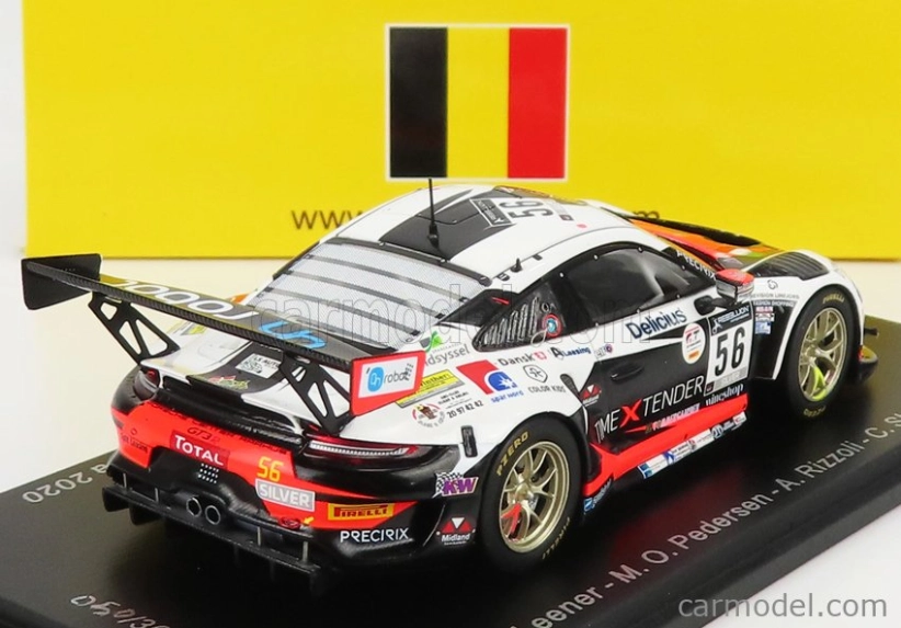Spark-model Porsche 911 991-2 Gt3 Team Dinamic Motorsport N 56 24h Spa 2020 A.de Leener - M.o.pedersen - A.rizzoli - C.sbirrazzuoli 1:43 Bílá Červená Černá