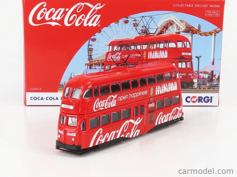 Corgi Blackpool Decker Double Tram Bus Coca-cola Open Happiness 1934 1:76 červená biela