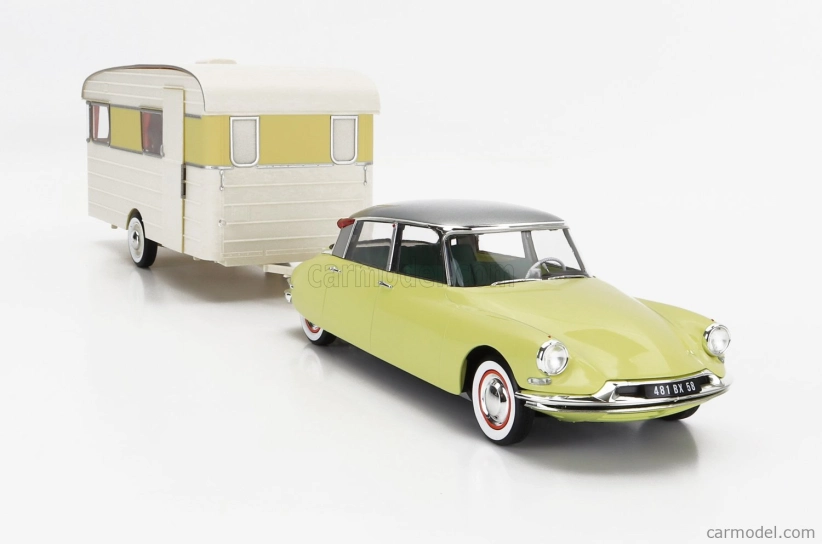 Norev Citroen Ds19 s Roulotte 1960 1:18 žltá biela