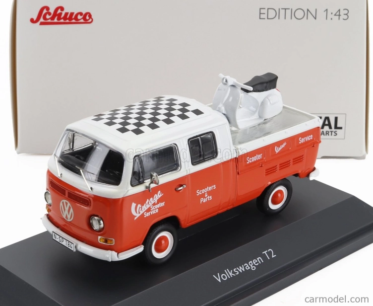 Schuco Volkswagen T2 Double Cabine Pick-up 1962 With Vespa Gs 1:43 Červená Bílá