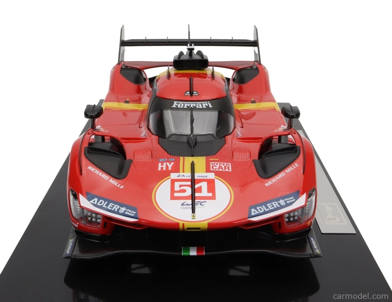 Bburago Ferrari 499p 3.0l Turbo V6 Team Ferrari Af Corse N 51 Winner 24h Le Mans 2023 Alessandro Pier Guidi - James Calado - Antonio Giovinazzi - With Showcase - Exclusive Carmodel 1:18 Červená Žlutá Černá
